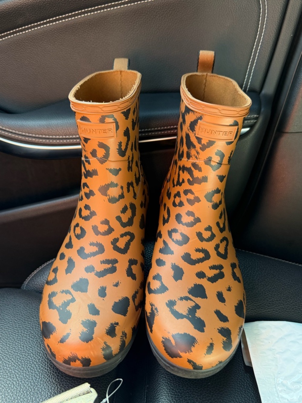 Hunter Leopard Print Chelsea Rain Boots - Tan/Black